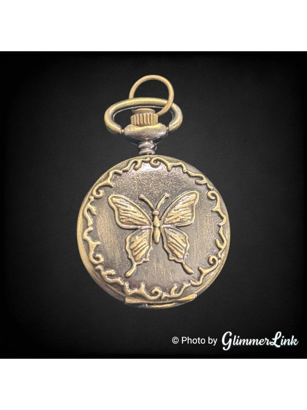 Butterfly Pendant Pocket Watch Bronze Tone Quartz Working